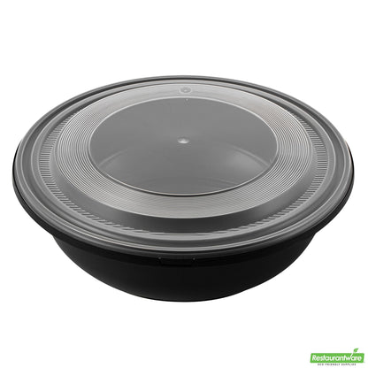 Wholesale Restaurantware Cater Tek 142 Oz Round Black Plastic Catering / Serving Bowl - with Clear Lid, Microwavable - 11 3/4" X 11 3/4" X 4" - 25 Count Box- Bulk
