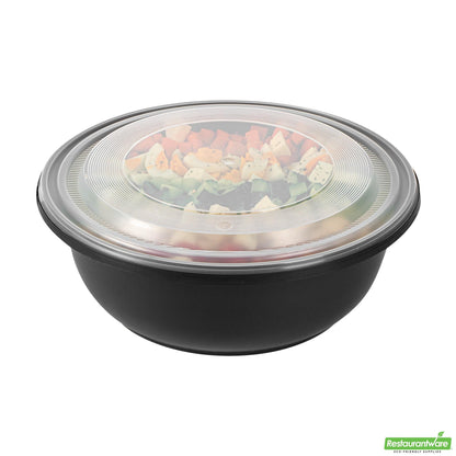 Wholesale Restaurantware Cater Tek 169 Oz Round Black Catering / Serving Bowl - with Clear Lid, Microwavable - 11 3/4" X 11 3/4" X 4 1/2" - 25 Count Box- Bulk