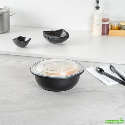 Wholesale Restaurantware Cater Tek 169 Oz Round Black Catering / Serving Bowl - with Clear Lid, Microwavable - 11 3/4" X 11 3/4" X 4 1/2" - 50 Count Box- Bulk