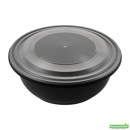 Wholesale Restaurantware Cater Tek 169 Oz Round Black Catering / Serving Bowl - with Clear Lid, Microwavable - 11 3/4" X 11 3/4" X 4 1/2" - 50 Count Box- Bulk