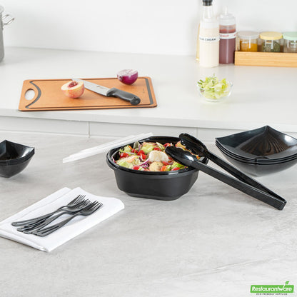 Wholesale Restaurantware Cater Tek 85 Oz Round Black Catering / Serving Bowl - with Clear Lid, Microwavable - 9 3/4" X 9 3/4" X 3 3/4" - 25 Count Box- Bulk