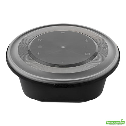 Wholesale Restaurantware Cater Tek 85 Oz Round Black Catering / Serving Bowl - with Clear Lid, Microwavable - 9 3/4" X 9 3/4" X 3 3/4" - 25 Count Box- Bulk