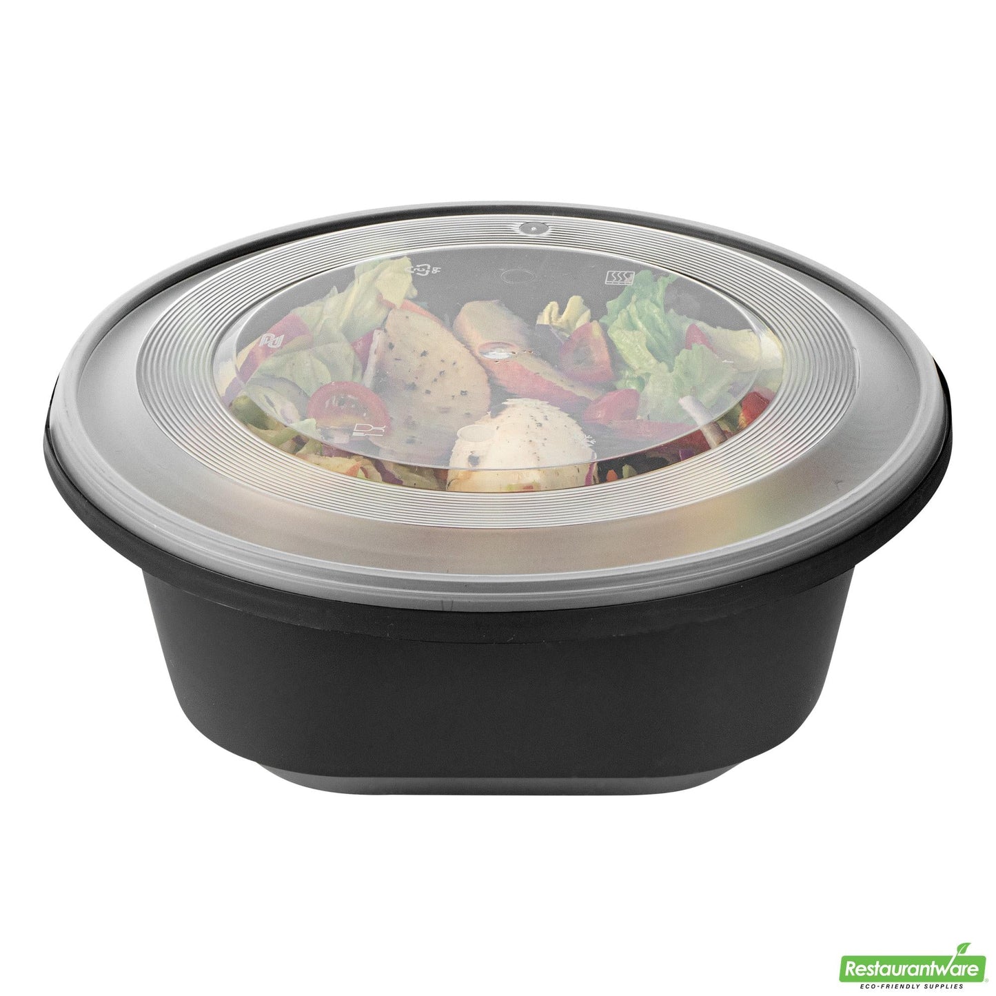 Wholesale Restaurantware Cater Tek 85 Oz Round Black Catering / Serving Bowl - with Clear Lid, Microwavable - 9 3/4" X 9 3/4" X 3 3/4" - 100 Count Box- Bulk