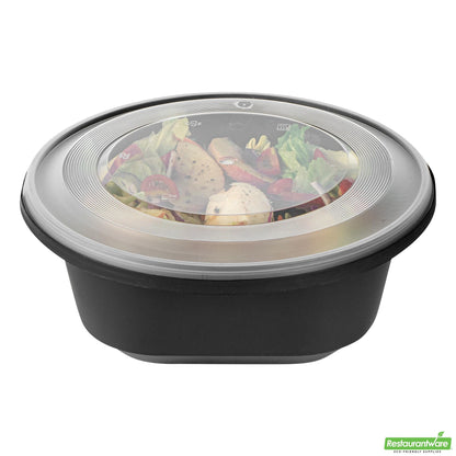 Wholesale Restaurantware Cater Tek 85 Oz Round Black Catering / Serving Bowl - with Clear Lid, Microwavable - 9 3/4" X 9 3/4" X 3 3/4" - 100 Count Box- Bulk