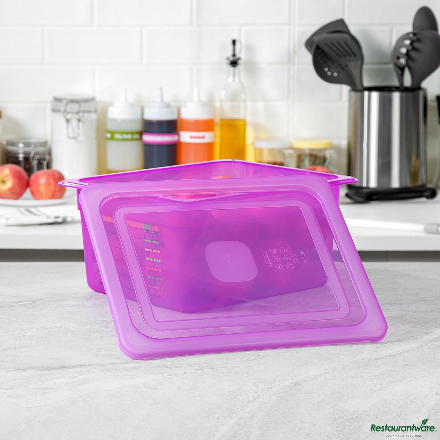 Wholesale Restaurantware Purple Allergen-Free Polypropylene Lid - Fits Half Size Pan - 12.8" X 10.5" X 0.5"- Bulk