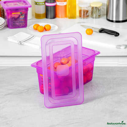 Wholesale Restaurantware Purple Allergen-Free Polypropylene Lid - Fits 1/3 Size Food Pan - 12.7" X 7" X 0.5"- Bulk