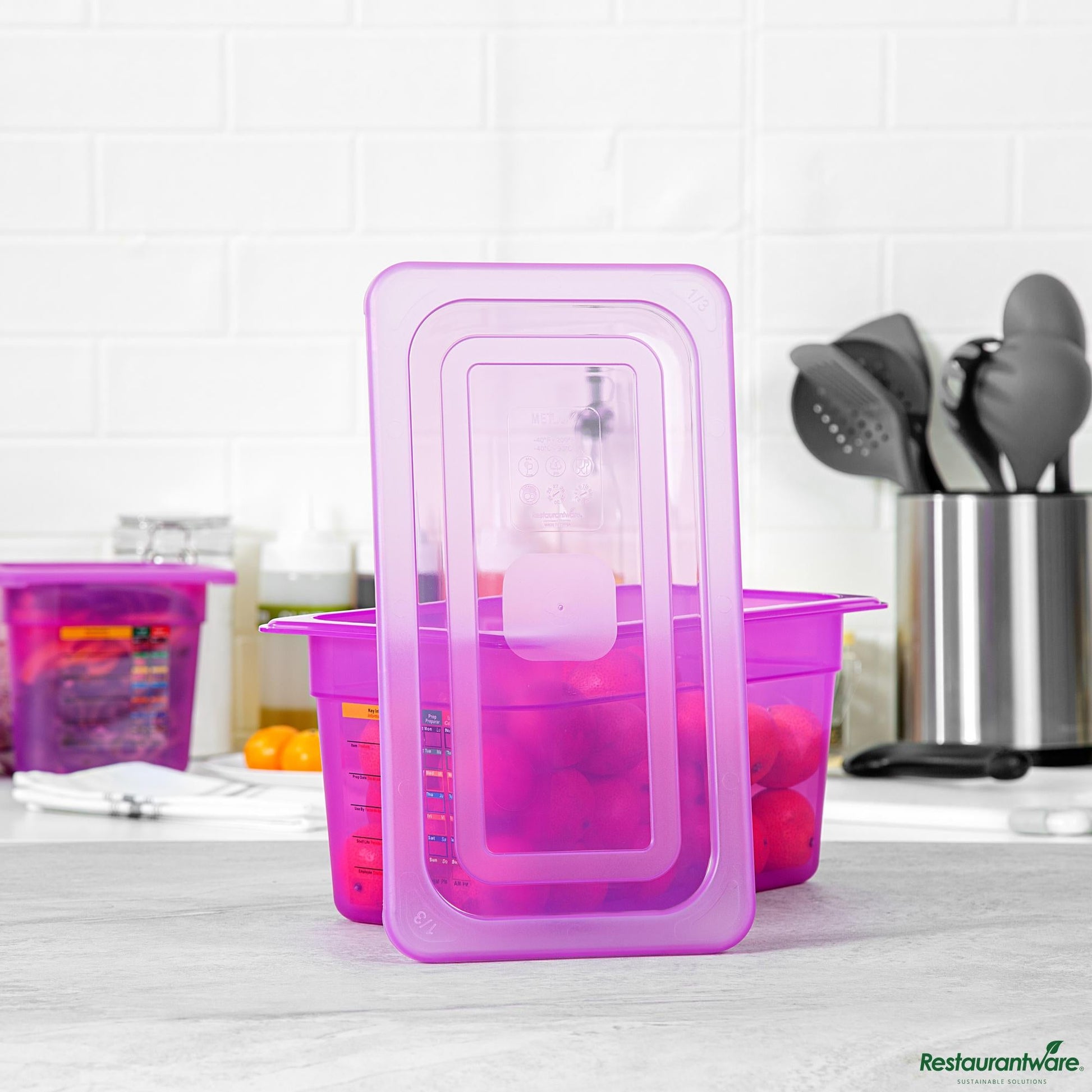 Wholesale Restaurantware Purple Allergen-Free Polypropylene Lid - Fits 1/3 Size Food Pan - 12.7" X 7" X 0.5"- Bulk