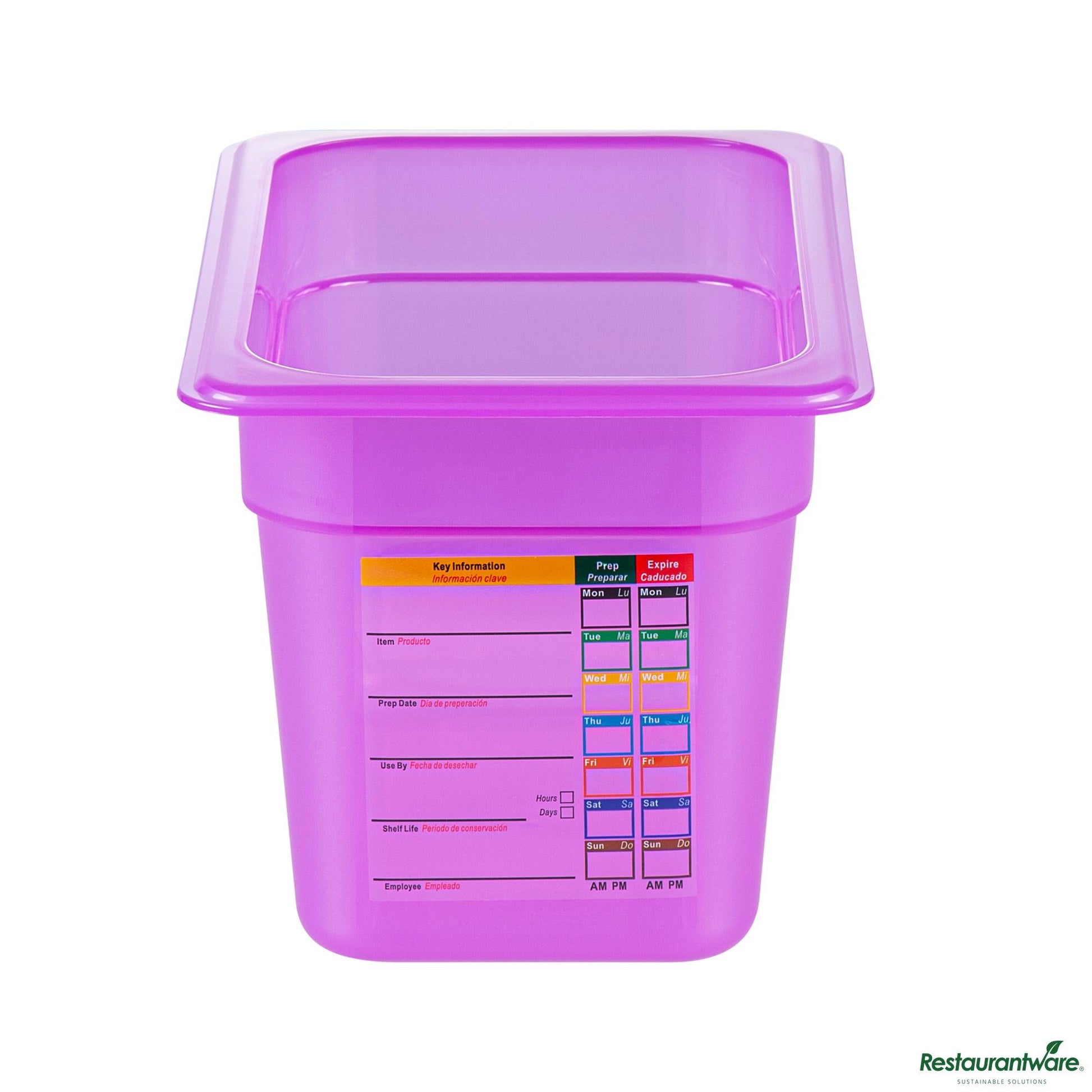 Wholesale Restaurantware Purple Allergen-Free Polypropylene 1/4 Size Food Pan - 6" Deep - 10.4" X 6.3" X 5.9"- Bulk