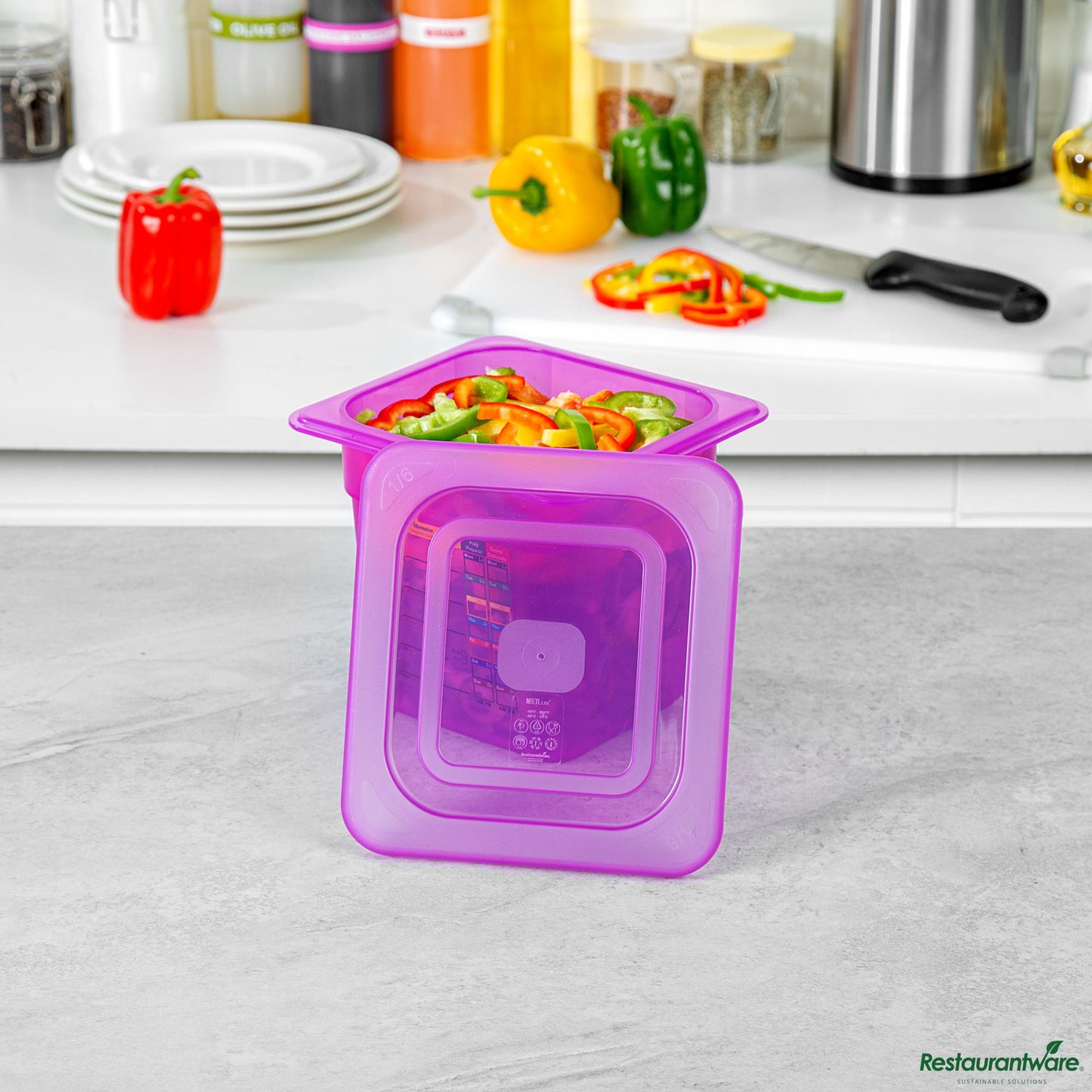 Wholesale Restaurantware Purple Allergen-Free Polypropylene Lid - Fits 1/6 Size Food Pan - 7" X 6.5" X 0.4"- Bulk
