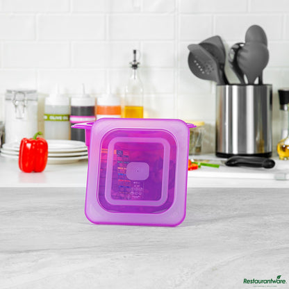 Wholesale Restaurantware Purple Allergen-Free Polypropylene Lid - Fits 1/6 Size Food Pan - 7" X 6.5" X 0.4"- Bulk