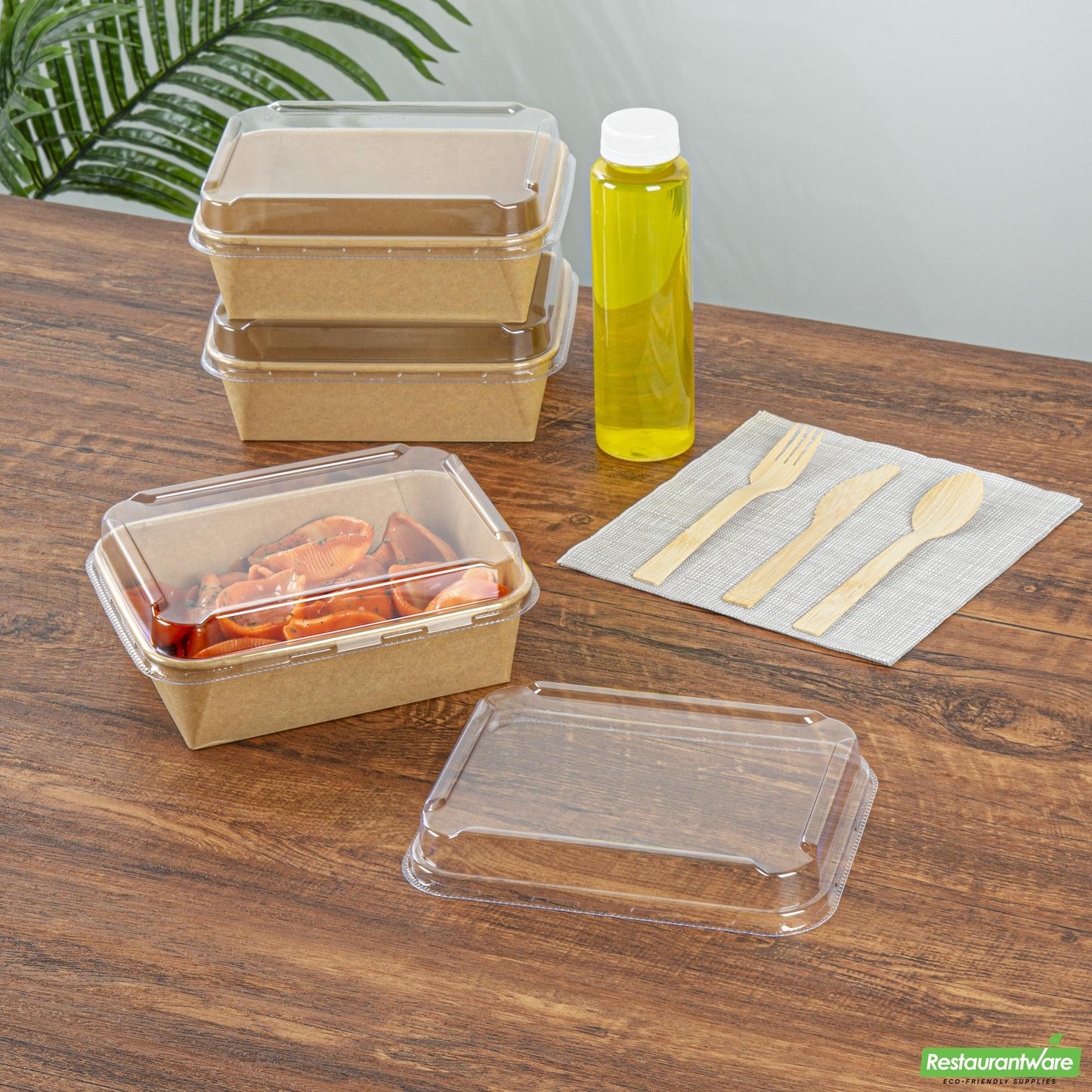 Wholesale Restaurantware Rectangle Clear Plastic Lid - Fits 44 Oz Serving Container - 7.8" X 5.9" X 1.3"- Bulk
