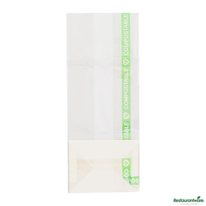 Wholesale Restaurantware Basic Nature Clear Plastic Gusset Bag - Compostable, Heat Sealable - 2" X 1.5" X 5"- Bulk