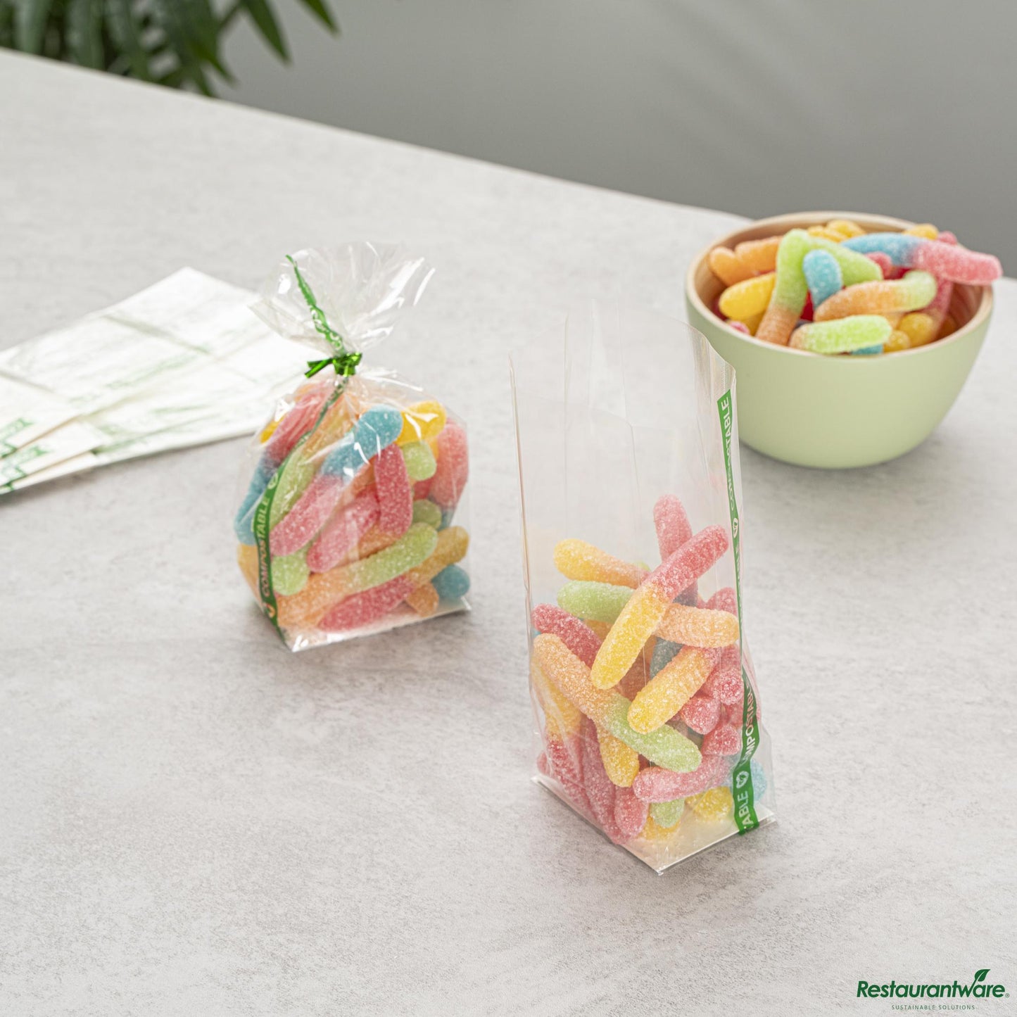 Wholesale Restaurantware Basic Nature Clear Plastic Gusset Bag - Compostable, Heat Sealable - 2" X 1.5" X 5"- Bulk