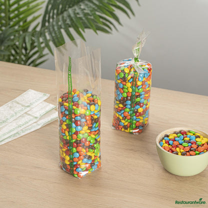 Wholesale Restaurantware Basic Nature Clear Plastic Gusset Bag - Compostable, Heat Sealable - 2" X 2" X 8.3"- Bulk