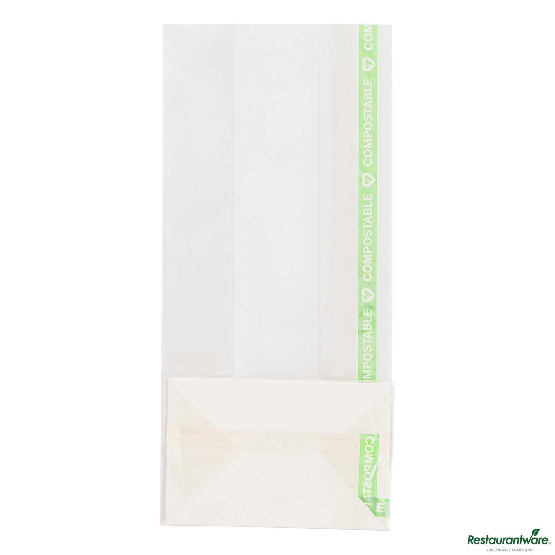 Wholesale Restaurantware Basic Nature Clear Plastic Gusset Bag - Compostable, Heat Sealable - 3" X 2" X 6.5"- Bulk