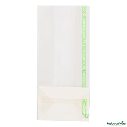 Wholesale Restaurantware Basic Nature Clear Plastic Gusset Bag - Compostable, Heat Sealable - 3" X 2" X 6.5"- Bulk