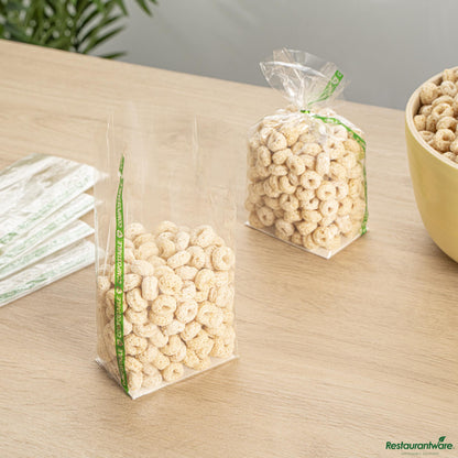 Wholesale Restaurantware Basic Nature Clear Plastic Gusset Bag - Compostable, Heat Sealable - 3" X 2" X 6.5"- Bulk