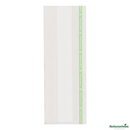 Wholesale Restaurantware Basic Nature Clear Plastic Gusset Bag - Compostable, Heat Sealable - 3.5" X 2.3" X 9.8"- Bulk