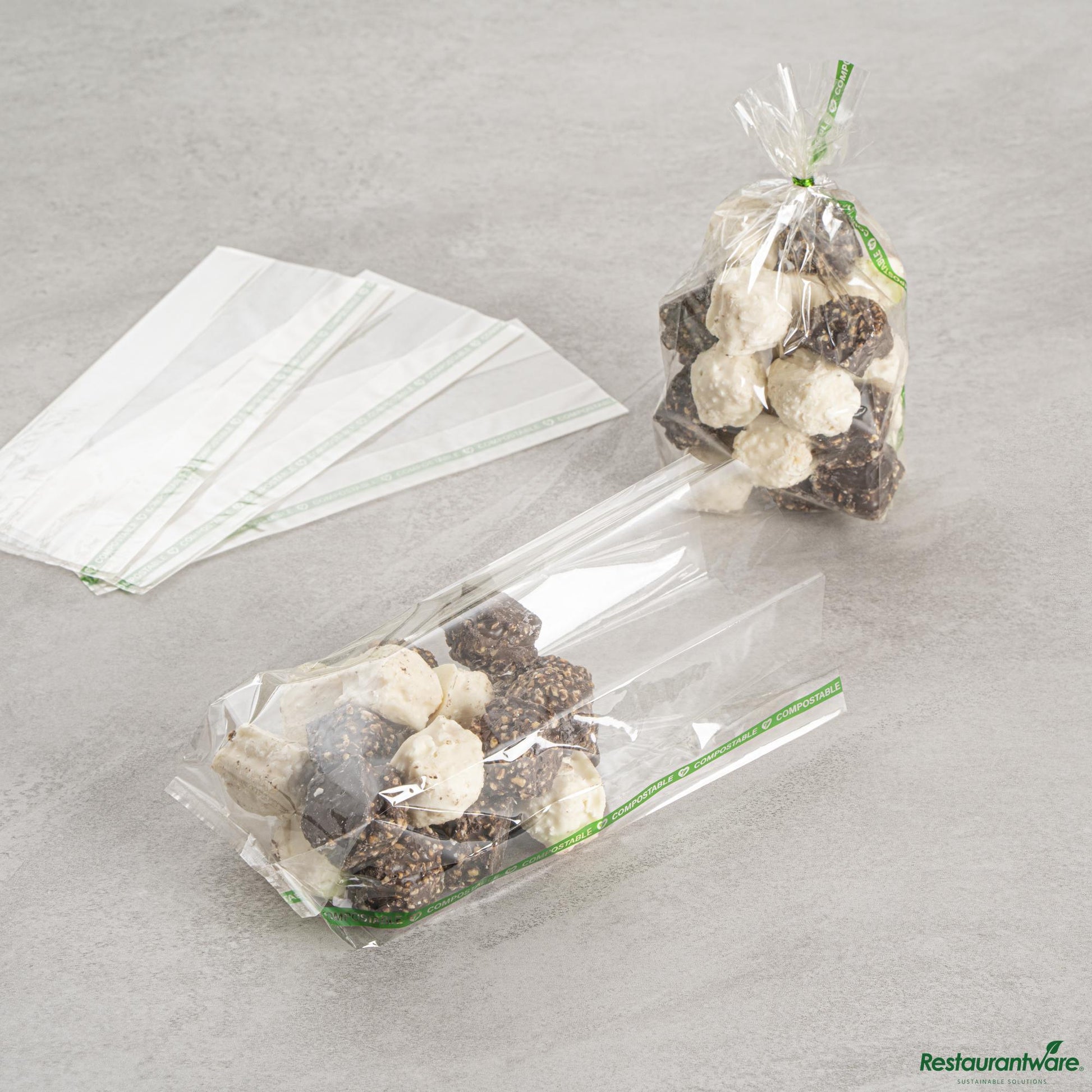 Wholesale Restaurantware Basic Nature Clear Plastic Gusset Bag - Compostable, Heat Sealable - 3.5" X 2.3" X 9.8"- Bulk