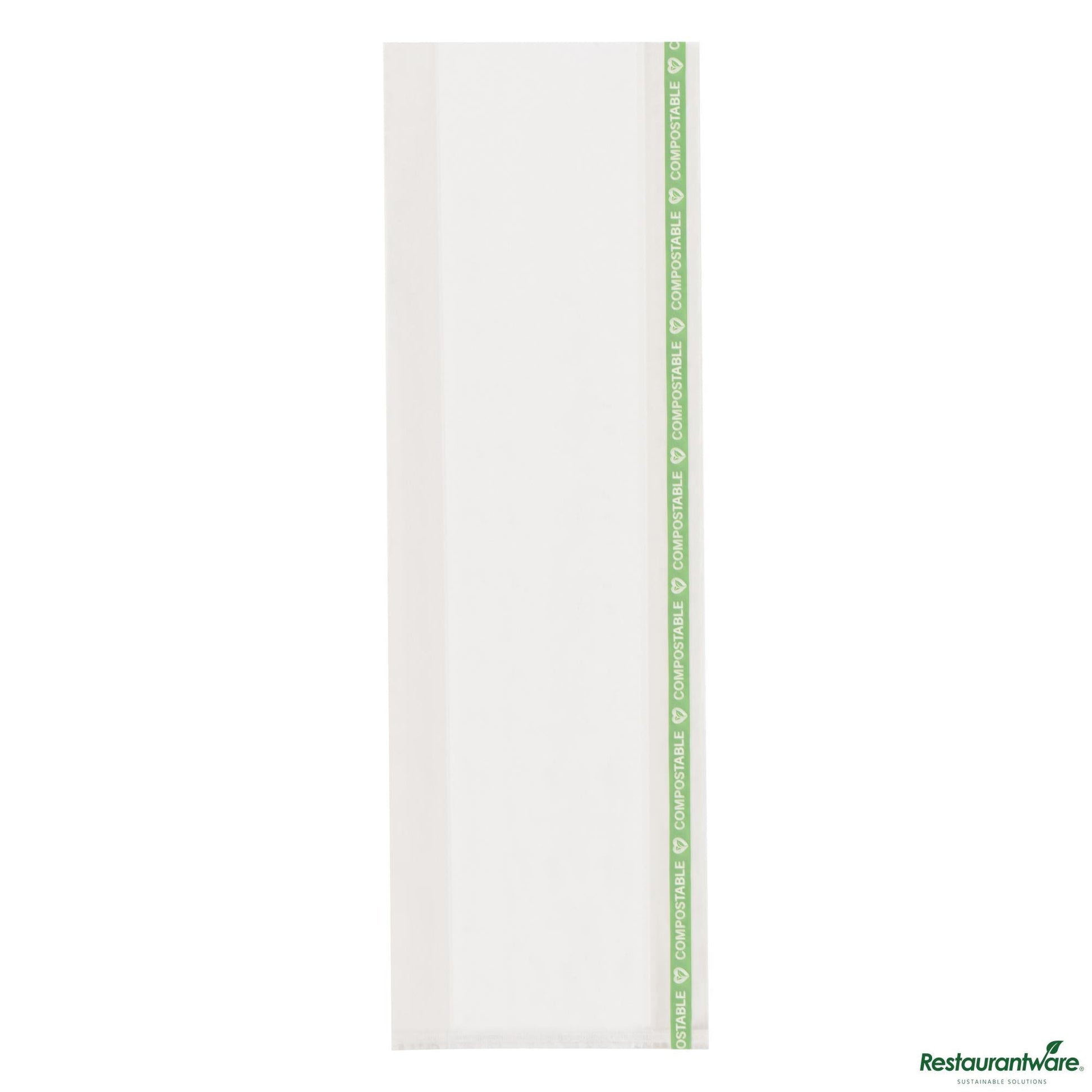 Wholesale Restaurantware Basic Nature Clear Plastic Gusset Bag - Compostable, Heat Sealable - 3.8" X 1.3" X 12"- Bulk
