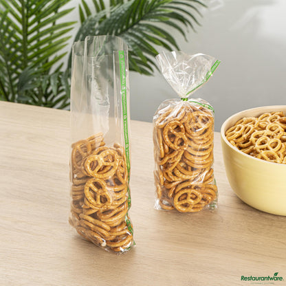 Wholesale Restaurantware Basic Nature Clear Plastic Gusset Bag - Compostable, Heat Sealable - 3.8" X 1.3" X 12"- Bulk