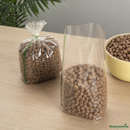 Wholesale Restaurantware Basic Nature Clear Plastic Gusset Bag - Compostable, Heat Sealable - 5" X 3" X 12"- Bulk