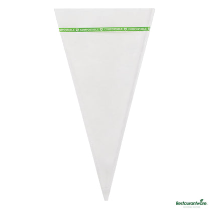 Wholesale Restaurantware Basic Nature Clear Plastic Cone Bag - Compostable, High Clarity - 12" X 6" X 0.01"- Bulk