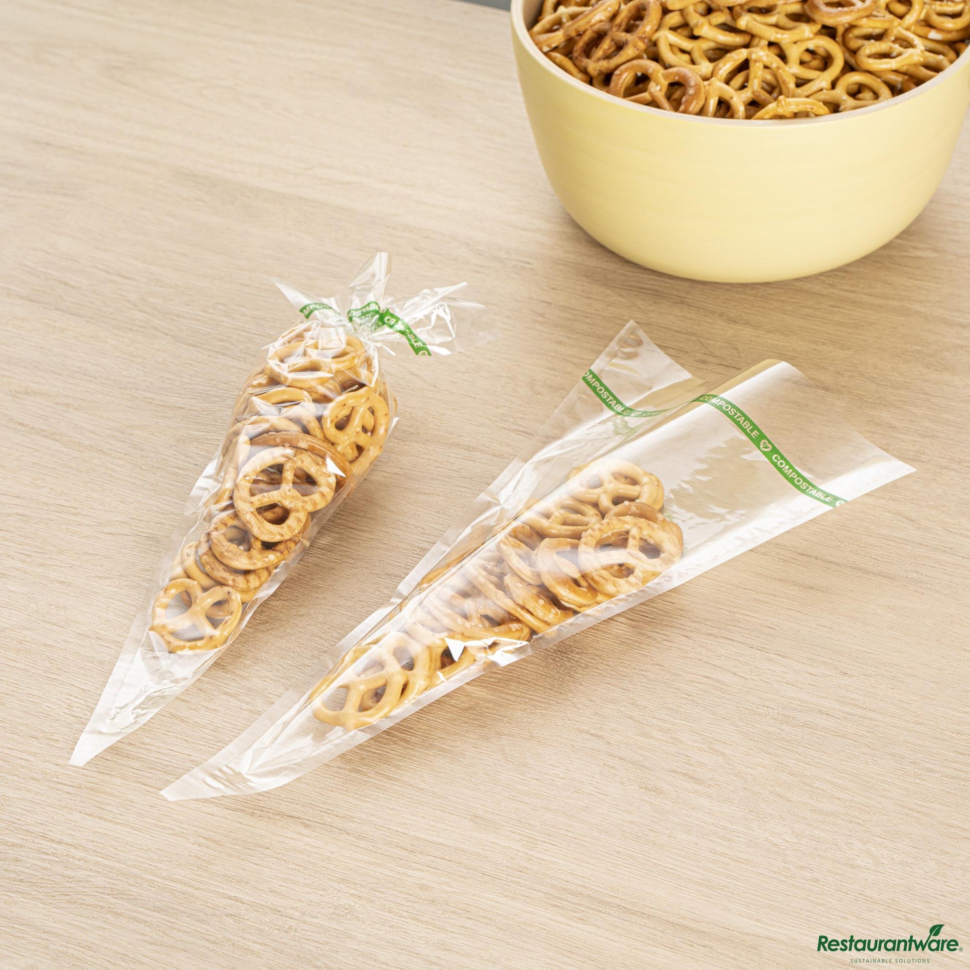 Wholesale Restaurantware Basic Nature Clear Plastic Cone Bag - Compostable, High Clarity - 12" X 6" X 0.01"- Bulk