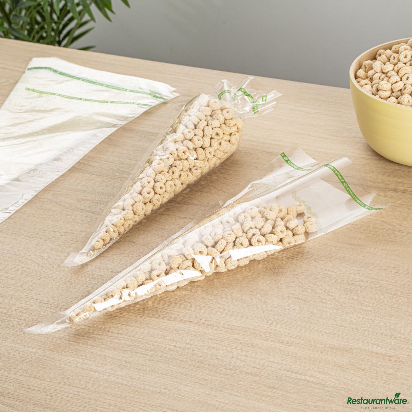 Wholesale Restaurantware Basic Nature Clear Plastic Cone Bag - Compostable, High Clarity - 17" X 7.5" X 0.01"- Bulk