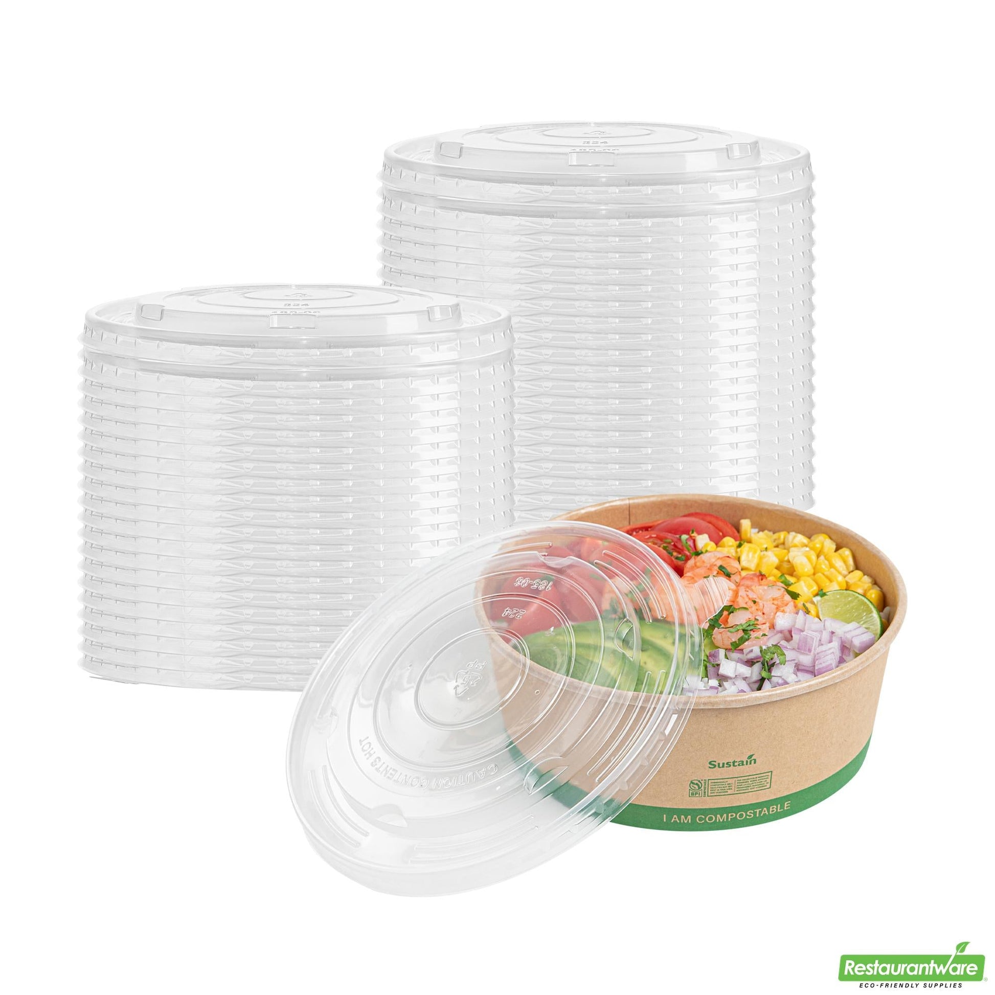 Wholesale Restaurantware Round Clear Plastic Lid - Fits 50 Oz Take Out Container - 7.3" X 7.3" X 0.4"- Bulk