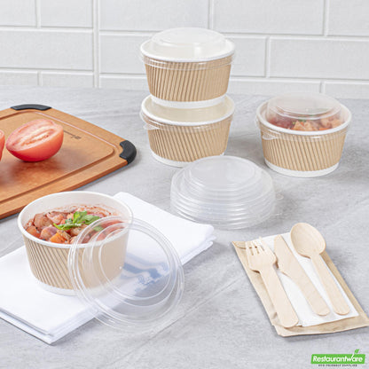 Wholesale Restaurantware Bio Tek Round Clear Plastic Soup Container Lid - Fits 12 / 18 Oz - 200 Count Box- Bulk