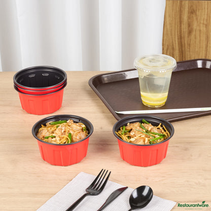 Wholesale Restaurantware 12 Oz Round Red Plastic to Go Box - Microwave-Safe - 4.7" X 4.7" X 2.2"- Bulk