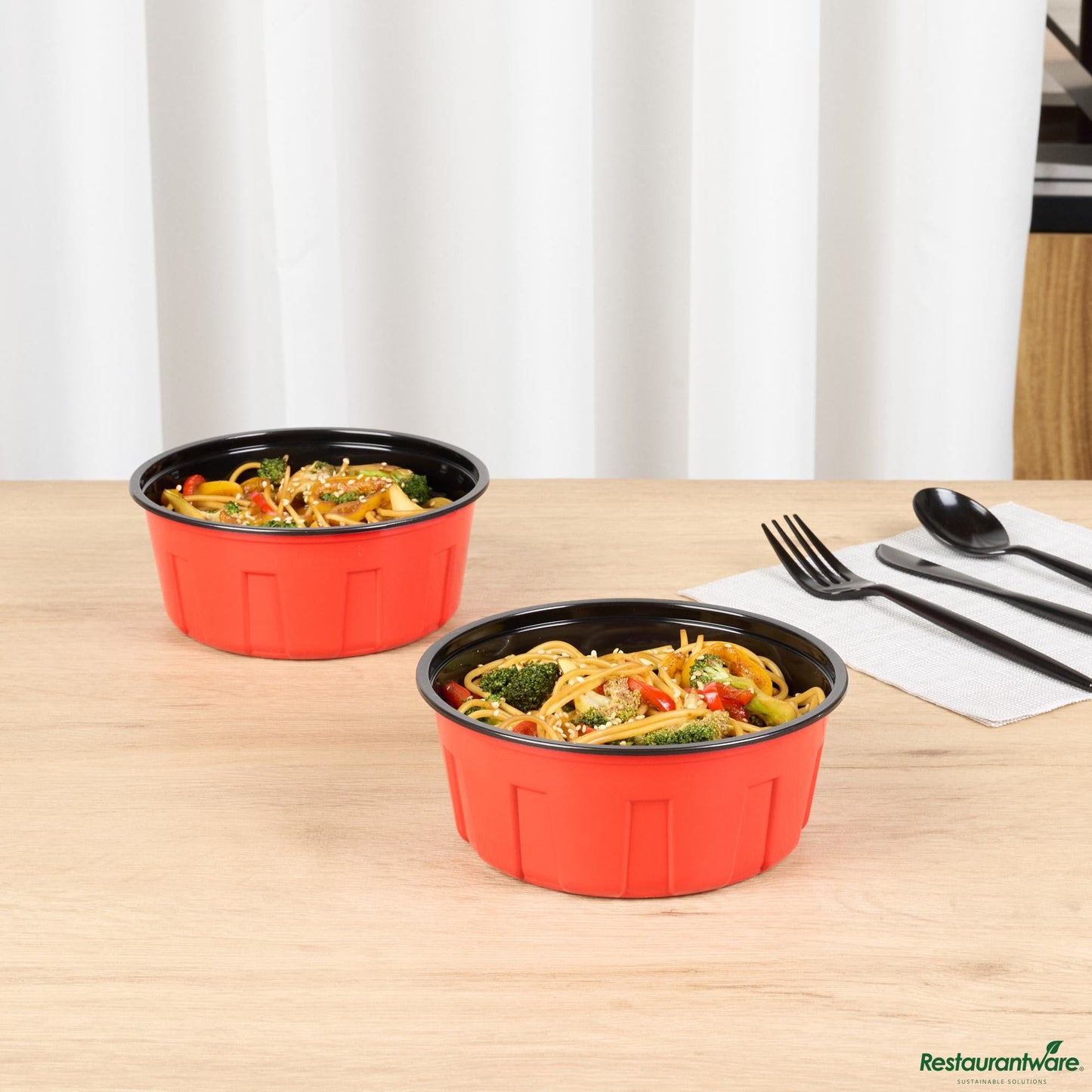 Wholesale Restaurantware 23 Oz Round Red Plastic to Go Box - Microwave-Safe - 5.9" X 5.9" X 2.4"- Bulk