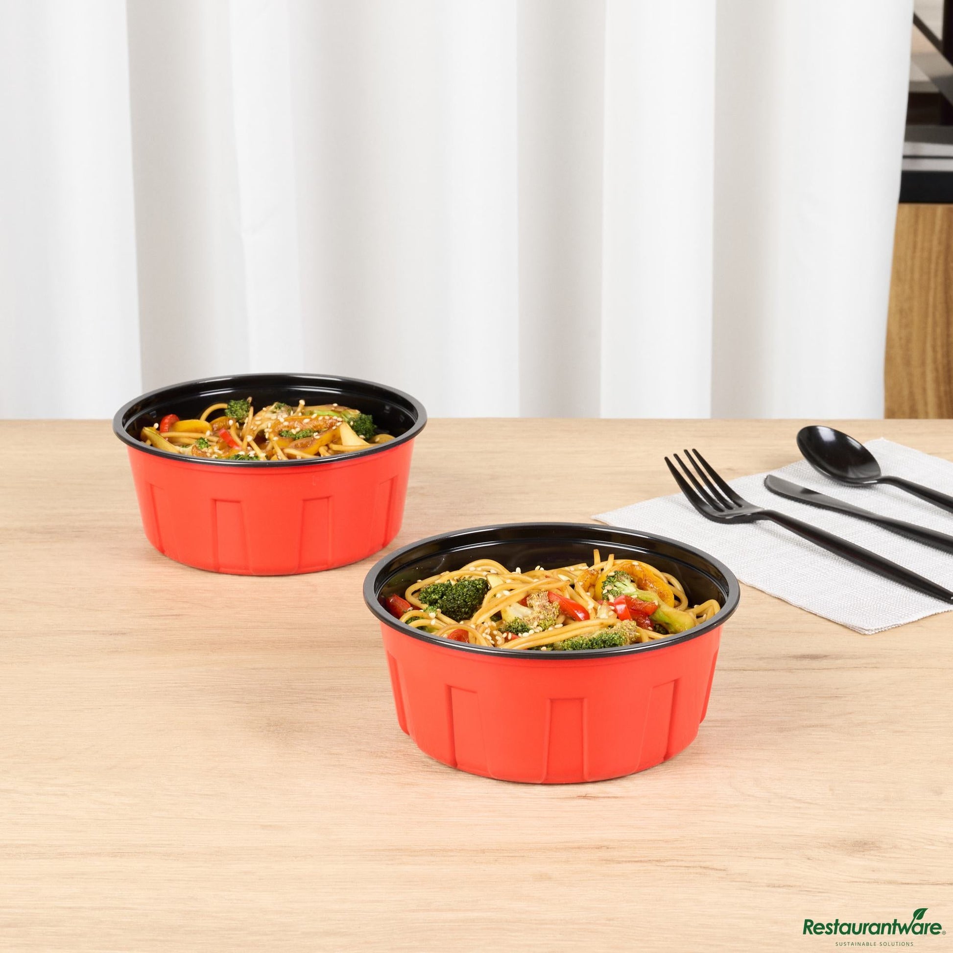 Wholesale Restaurantware 23 Oz Round Red Plastic to Go Box - Microwave-Safe - 5.9" X 5.9" X 2.4"- Bulk