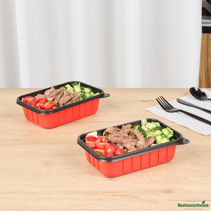 Wholesale Restaurantware 22 Oz Rectangle Red Plastic to Go Box - Microwave-Safe - 7.2" X 4.8" X 2"- Bulk