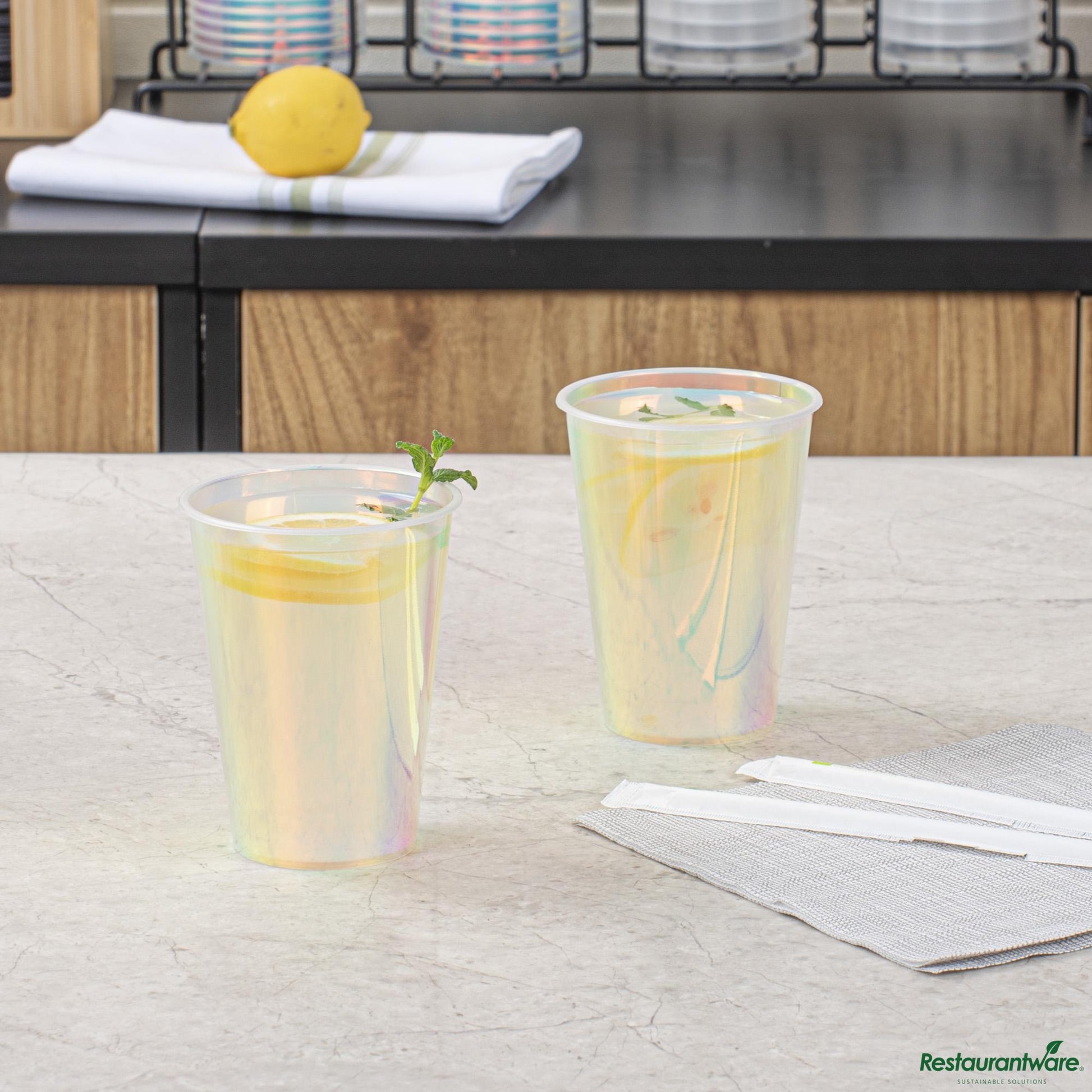 Wholesale Restaurantware 12 Oz Iridescent Plastic Hot / Cold Drinking Cup - 3.5" X 3.5" X 4.5"- Bulk