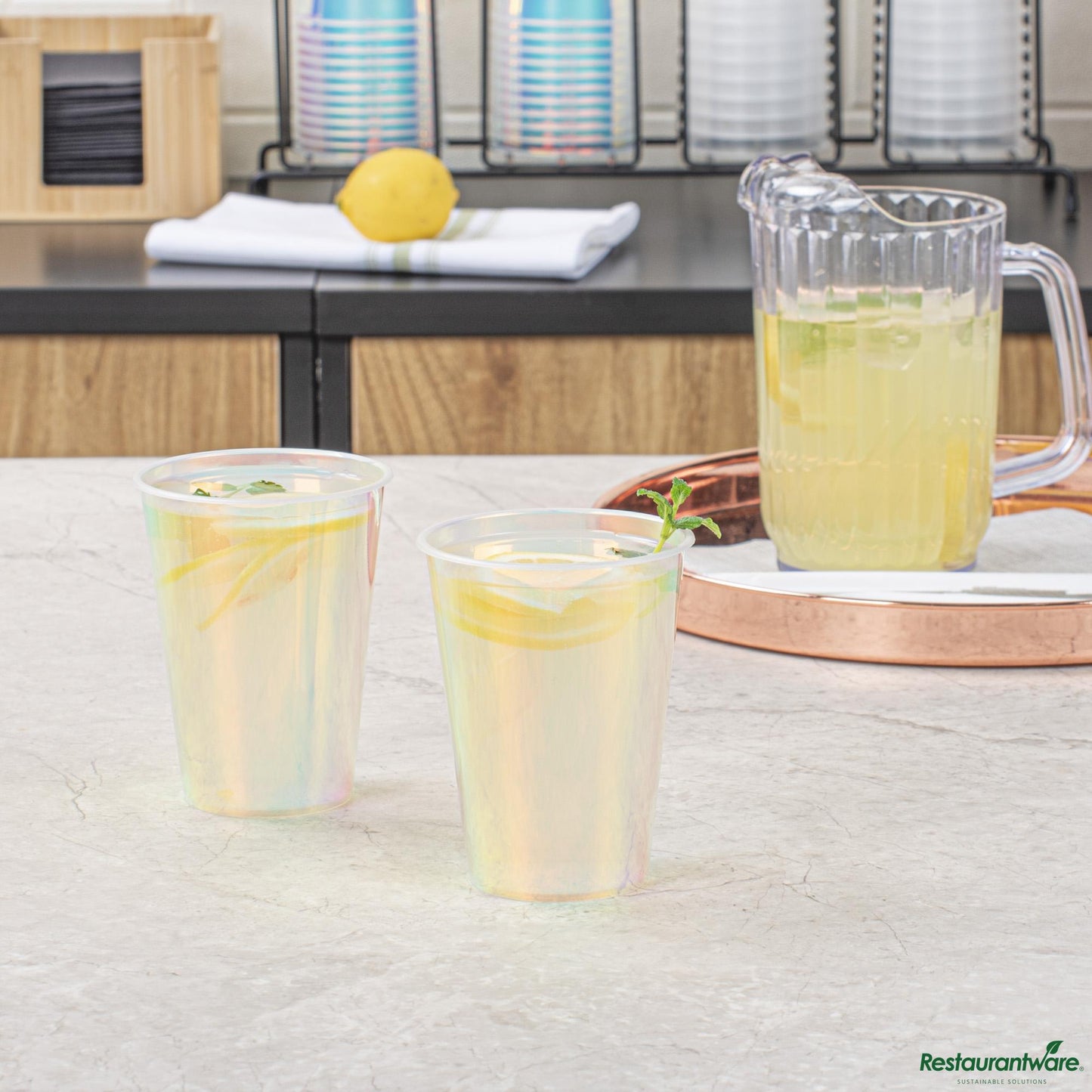 Wholesale Restaurantware 12 Oz Iridescent Plastic Hot / Cold Drinking Cup - 3.5" X 3.5" X 4.5"- Bulk