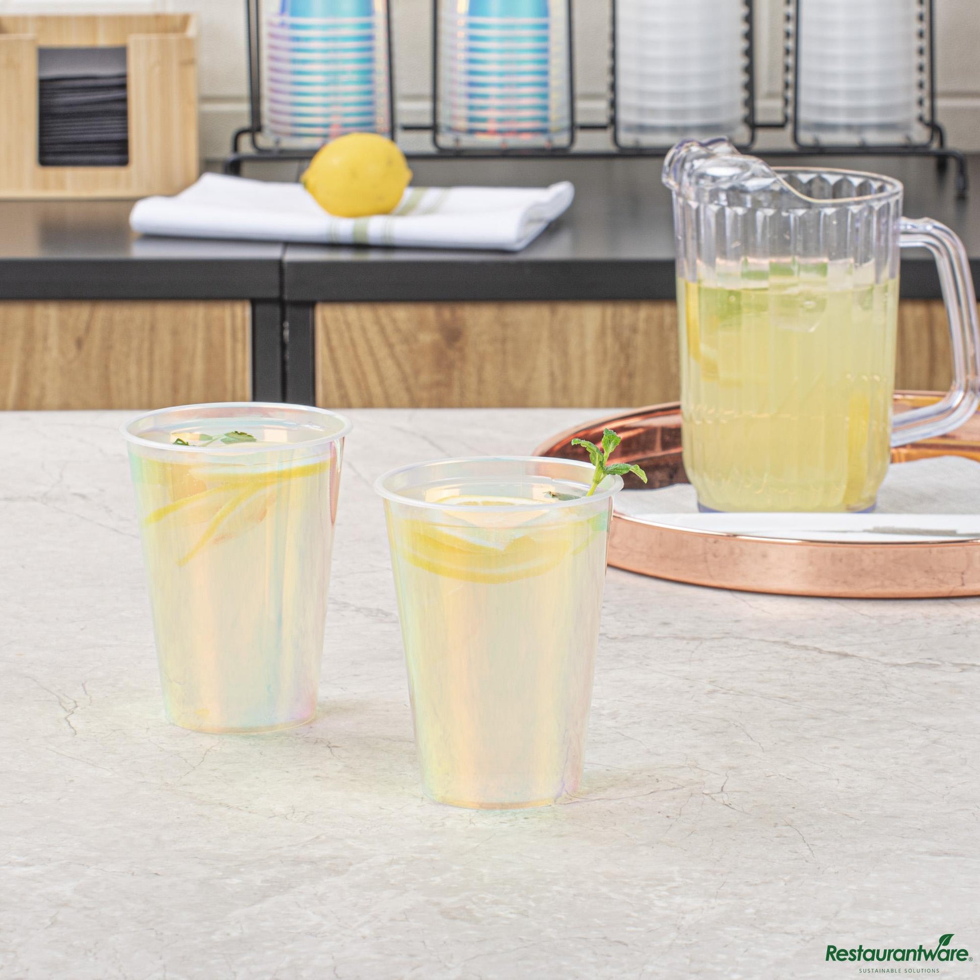 Wholesale Restaurantware 12 Oz Iridescent Plastic Hot / Cold Drinking Cup - 3.5" X 3.5" X 4.5"- Bulk