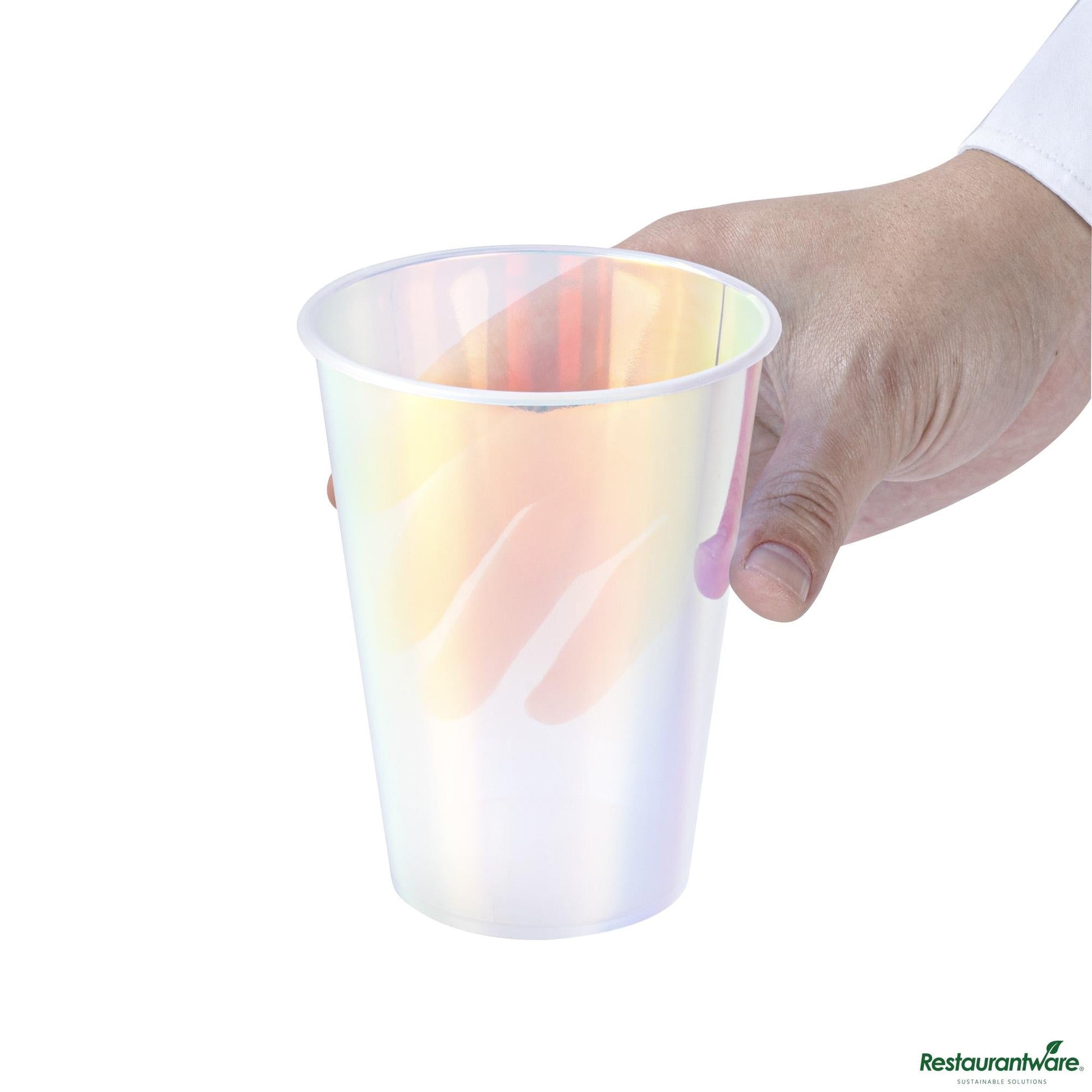 Wholesale Restaurantware 12 Oz Iridescent Plastic Hot / Cold Drinking Cup - 3.5" X 3.5" X 4.5"- Bulk