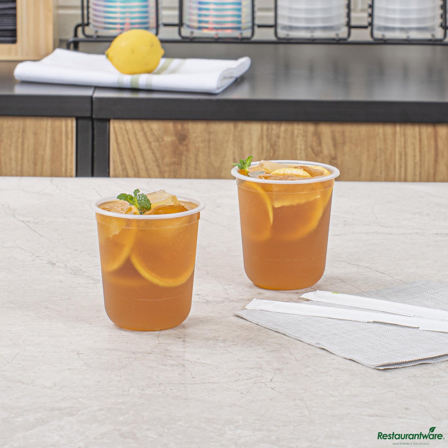 Wholesale Restaurantware 13 Oz U-Shape Frosted Plastic Hot / Cold Drinking Cup - 2.3" X 2.3" X 3.7"- Bulk