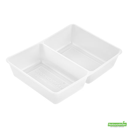 Wholesale Restaurantware 43 Oz White Plastic 2-Compartment Insert Tray - 8" X 6" X 1.8"- Bulk