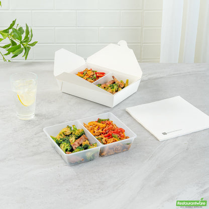 Wholesale Restaurantware 43 Oz White Plastic 2-Compartment Insert Tray - 8" X 6" X 1.8"- Bulk