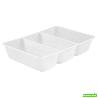 Wholesale Restaurantware 40 Oz White Plastic 3-Compartment Insert Tray - 8" X 6" X 1.8"- Bulk