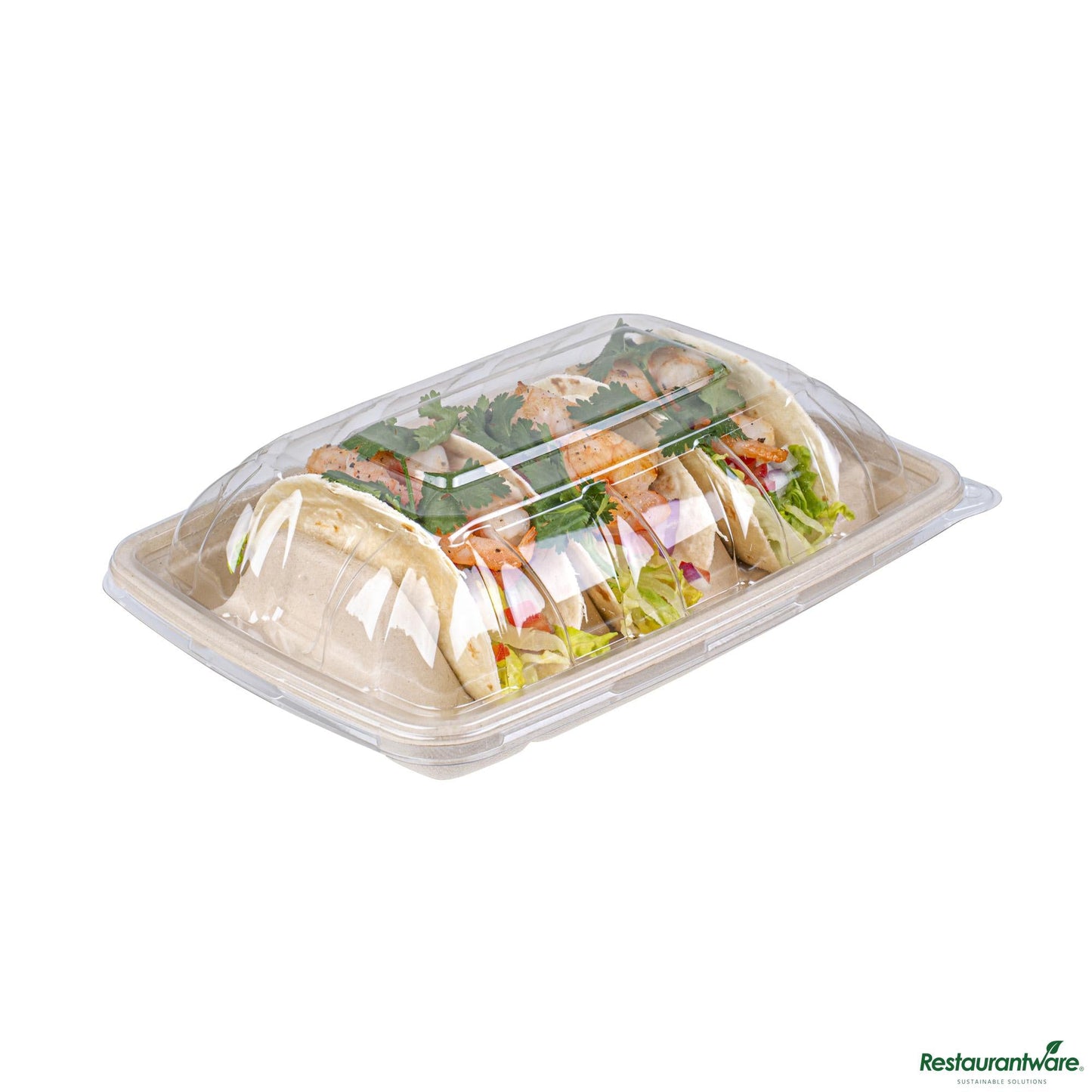 Wholesale Restaurantware Clear Plastic Dome Lid - Fits 3-Divider Taco Holder Tray - 9.3" X 6.7" X 1.8"- Bulk