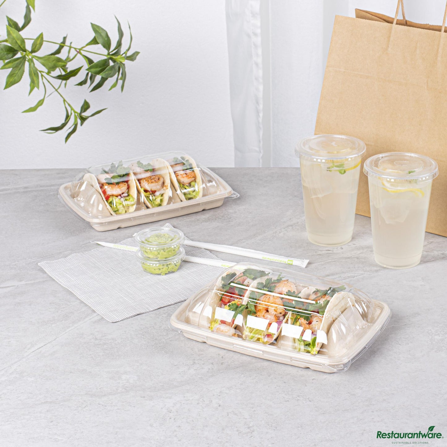 Wholesale Restaurantware Clear Plastic Dome Lid - Fits 3-Divider Taco Holder Tray - 9.3" X 6.7" X 1.8"- Bulk