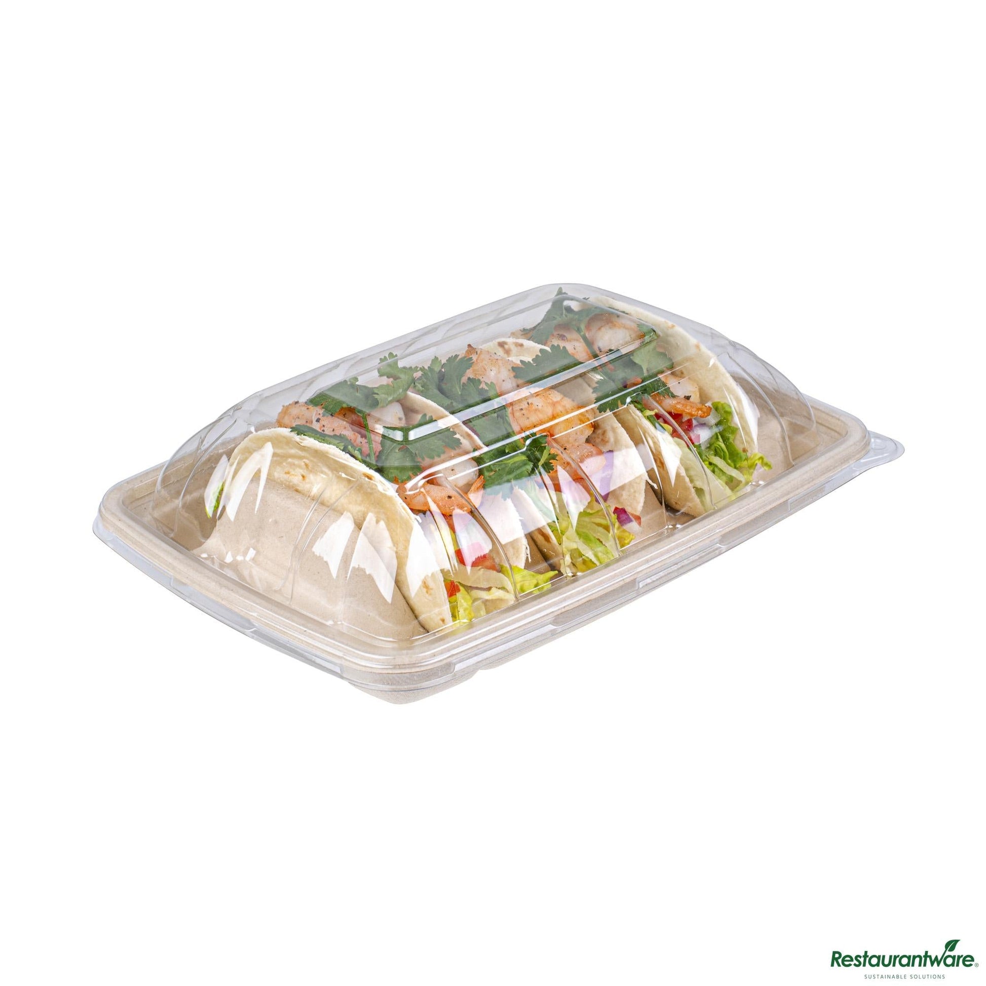 Wholesale Restaurantware Clear Plastic Dome Lid - Fits 3-Divider Taco Holder Tray - 9.3" X 6.7" X 1.8"- Bulk
