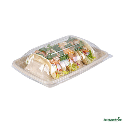 Wholesale Restaurantware Clear Plastic Dome Lid - Fits 3-Divider Taco Holder Tray - 9.3" X 6.7" X 1.8"- Bulk