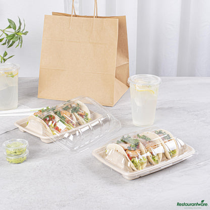 Wholesale Restaurantware Clear Plastic Dome Lid - Fits 3-Divider Taco Holder Tray - 9.3" X 6.7" X 1.8"- Bulk