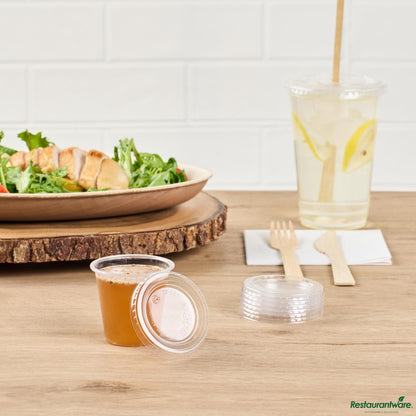 Wholesale Restaurantware Clear Pla Plastic Lid - Fits 2 / 3 Oz Portion Cup, Compostable - 2.6" X 2.6" X 0.4"- Bulk