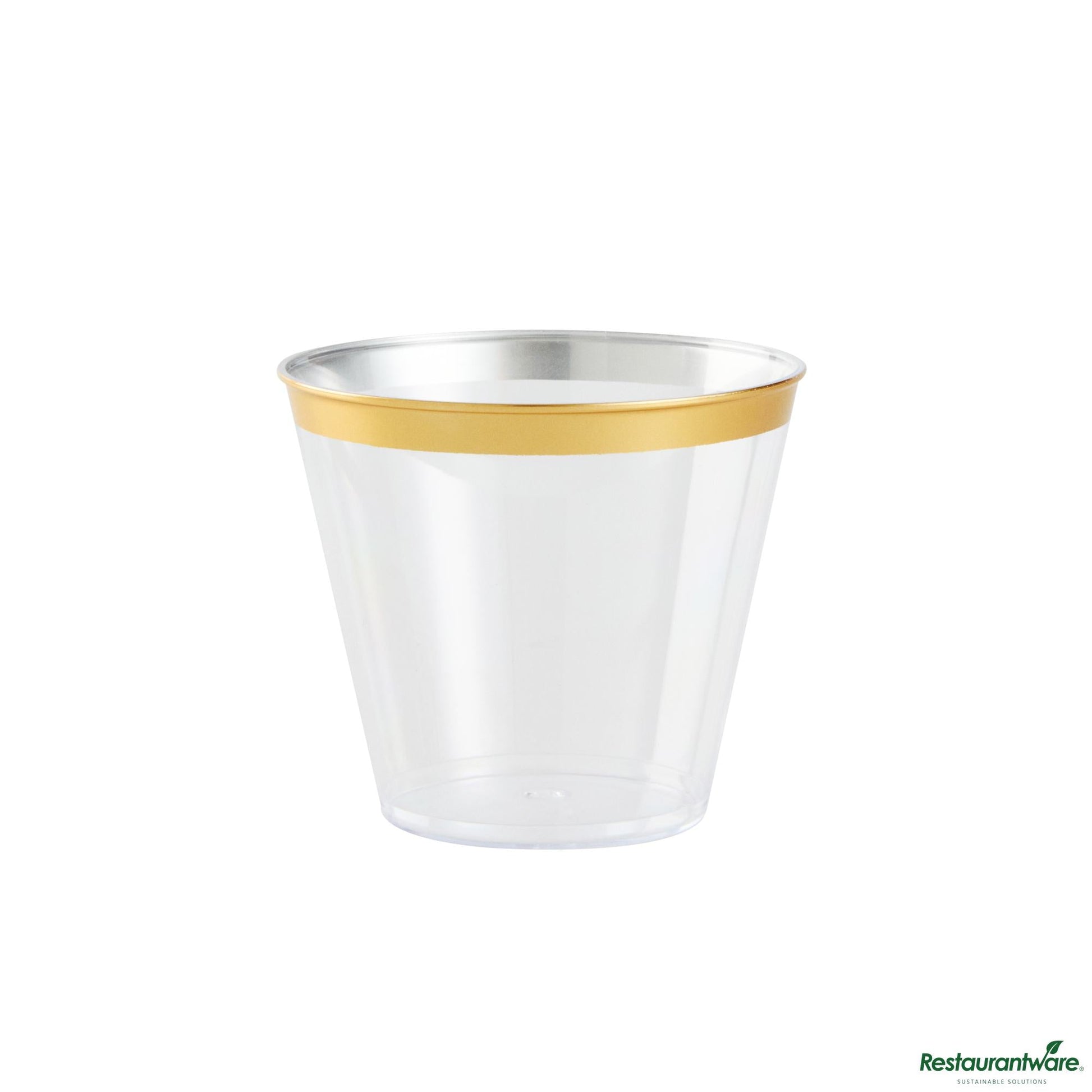 Wholesale Restaurantware 5 Oz Clear Plastic Tumbler - with Gold Rim - 2.8" X 2.8" X 2.3"- Bulk